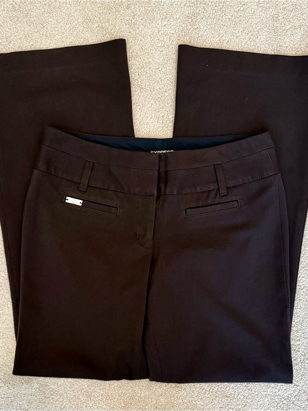 Vintage Express Editor Flare Pants Trousers Women’s Size 6R Chocolate Mid Rise - Picture 3 of 12